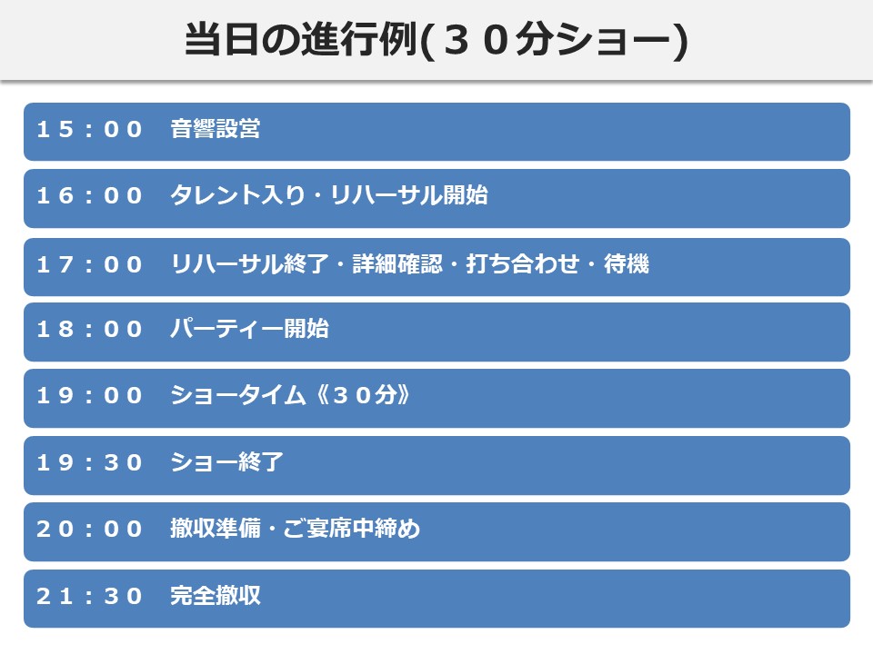 当日の進行例（30分ショー）